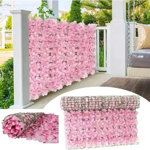 Artificial Cherry Blossom Fence Screen, Ivy Lattice Roll Balcony Patio Outdoor Privacy, Durable Plastic Garden Backyard Wall Decor, Decorative Garden Fences, 50x300 Cm