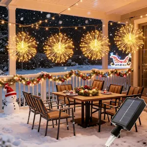 4 Ppcs LED Solar Hanging Firework Lights, 8 Lighting Modes, Copper Wire Sparkle Lights, Outdoor Party Tent Christmas Decorations, Home Decor Ornament, Outdoor Twinkle Lights