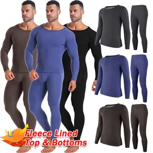 CATTIBOR Men Round Neck Fleece Linced Long Jhons Thermal Underwear Set for Men Thermal Base Layer Cold Weathwe Bottom Top,Warm Winter Round Neck Top & Bottom, Fleece Lined Long Johns Underwear Set for Fall & Winter,Halloween & Christmas Gifts