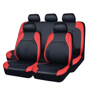 9pcs Universal Pu-type Leather Car Seat Cover , All-season Seat Cover, Durable And Easy To Clean, Easy To Install And Quick-fitting Design, Full-coverage Seat Cover, Single-line Diamond Pattern Decorative Breathable Seat Cushion
