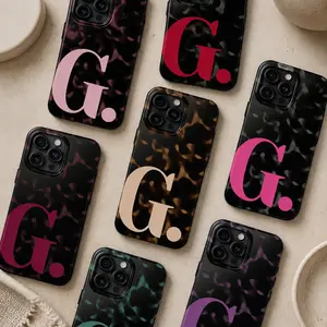 Tortoise Shell Custom Initials Dual Layer Smartphone Case - Wireless Cellphone Casing, Protector, Cute Fashion Phone Accessory, Perfect Gift for Her/Him, Compatible with iPhone,For  iPhone 17 16 15 14 13 12 11 Pro ProMax Plus  Air series