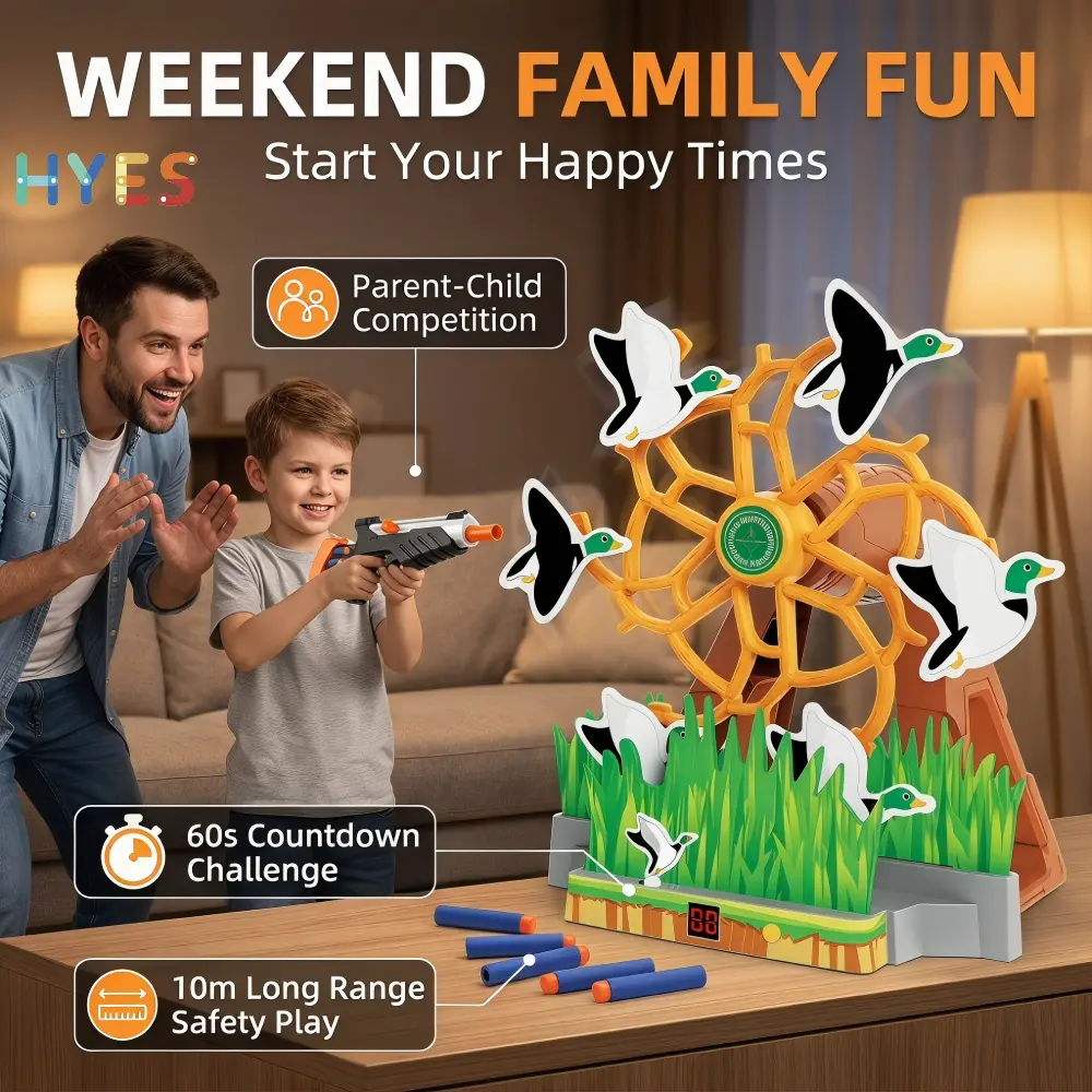 Electronic Moving Target Shooting Game, Rotating Duck Target with Timer & Foam Darts, Indoor Family Party Games, Birthday Gifts for Kids Boys