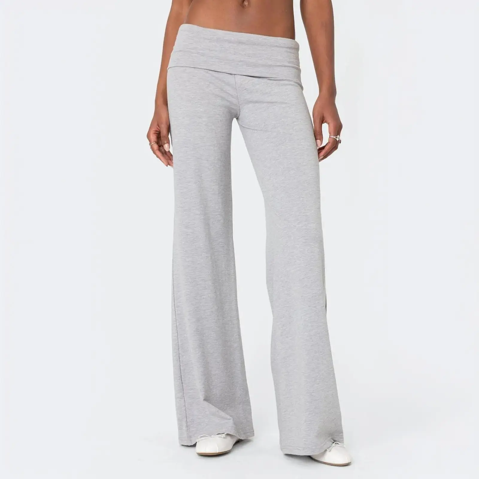 Lounge Pants for Women Fold Over Low Waist Wide Leg Sweatpants Flare Leggings Bell Bottoms Y2K Foldover Pants
