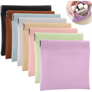 8 Pcs Portable Storage Bag Snap Closure Organizer Pouch Automatic Closing Makeup Bag Leather Pouches Beauty & Personal Care