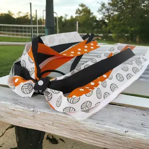 Orange and Black Volleyball Glitter Ponytail Bow for Girls Sports Hair Tie