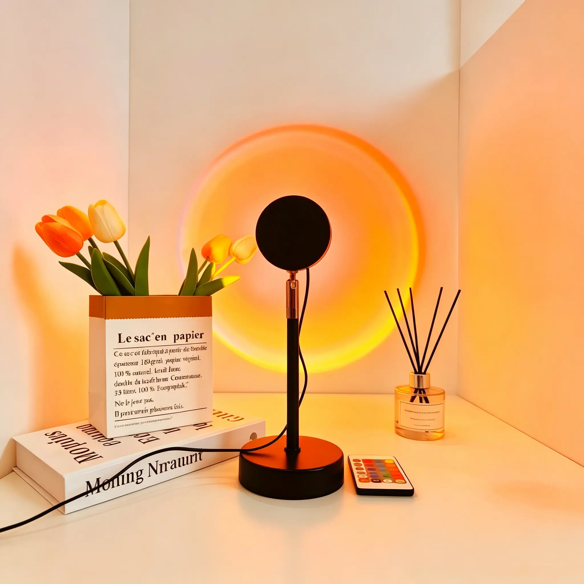 Roomsy Sunset Lamp Projector Light, Upgraded 180° Rotating 16 RGB Colors Atmosphere Light, sunset moon lamp 4 Modes, Starry Sky Lamp for Bedroom, Couples, Aesthetic Room Decor, Photo Lighting & Gift, Mood lighting Sunset hues, bedroom night light