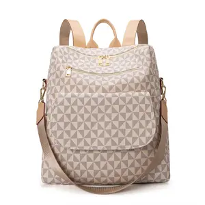 Women's Geometric Pattern Convertible Backpack - Multicolor, Large Capacity, Anti-theft Design, Fits 15.6-inch Laptop, Suitable for Commuting, Travel