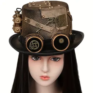 Steampunk Hat Gold with Goggles Unisex Stage Performance Halloween