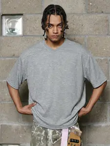 Unisex Heather Gray V-Neck Oversized T-Shirt – Minimalist Streetwear Aesthetic, Soft Cotton Blend, Relaxed Drop-Shoulder Fit, Perfect for Casual Layering, Durable High-Quality Construction, Ideal for Daily Wear/Weekends