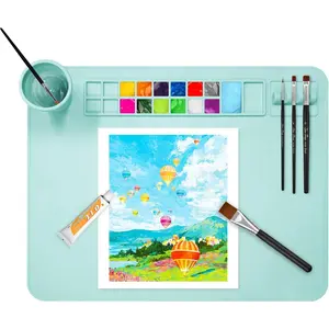 Painting Mat, 20" x 16" Art Mat with Cup,  Painting Mats for Crafts - Thick Large Artist Mats for  DIY Drawing Clay and Play Doh - (Blue)