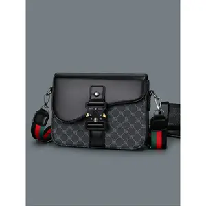 Men's Geometric Pattern Flap Closure Fashion Crossbody Bag, Multifunctional PU Leather Travel Bag, Casual Daily Use Work School Accessory, Multifunctional Portable Bag, Stylish Crossbody Bags, Commuter Crossbody Bag