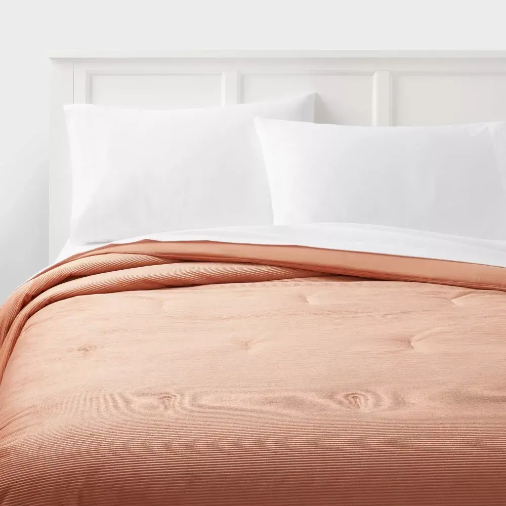 Full/Queen Corduroy Plush Comforter Copper - Room Essentials: Eco-Friendly Teen-Friendly Lightweight
