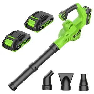 21V Cordless Leaf Blower 4-in-1 Nozzles Design Battery Powered Leaf Blowers with 2 Batteries and Charger Lightweight Small Electric Blower for Lawn Care,Garden,Yard,Eaves,etc