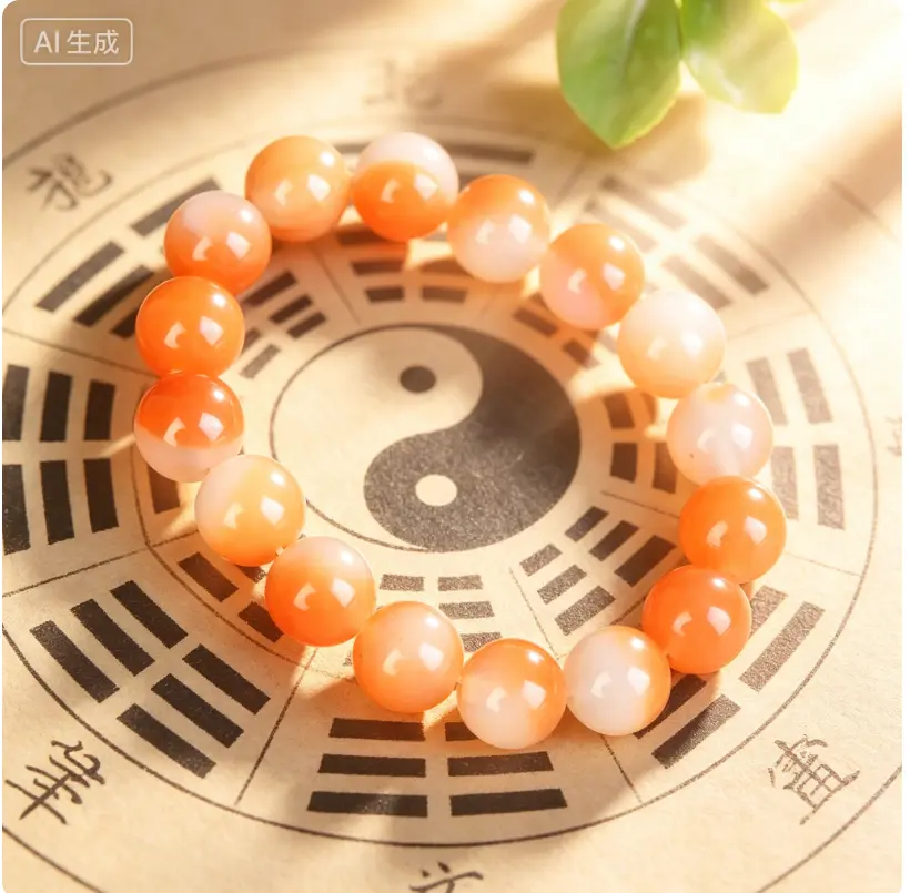 Natural Orange-White Agate Stretch Bracelet, Spiritual Talisman for Vitality, Courage & Positive Energy