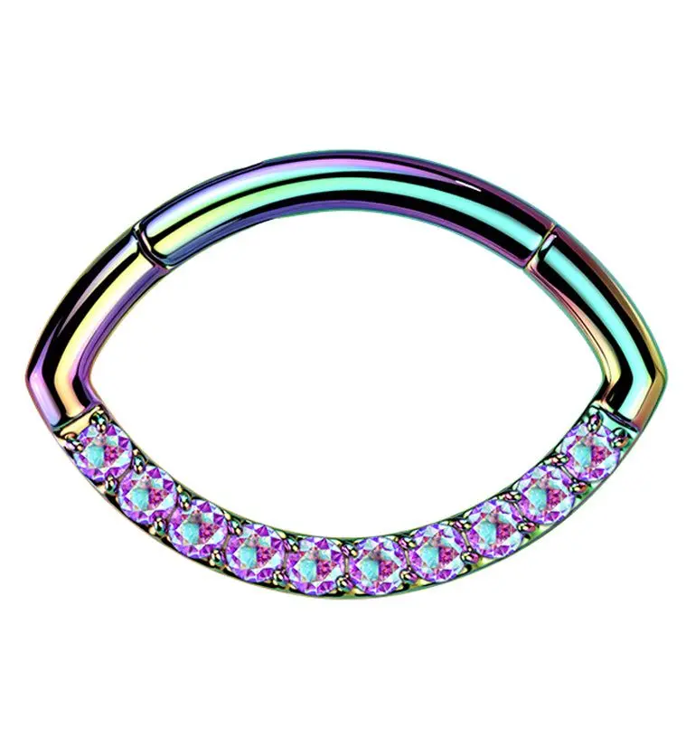Rainbow PVD Oculus CZ Titanium Hinged Segment Ring