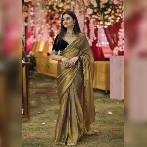 Fancy Gmy silk saree with stitched Valvet blouse sequins border saree partywea