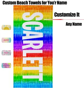 Oversized Personalized Beach Towel Customized Name, Colorful Rainbow Tie Dye, Beach Day Essential Summer Beach Lover Gift Camp Towel Custom Gift, Super Strong Absorbent, Microfiber