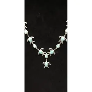 Sterling silver and Larimar sea Turtle Necklace