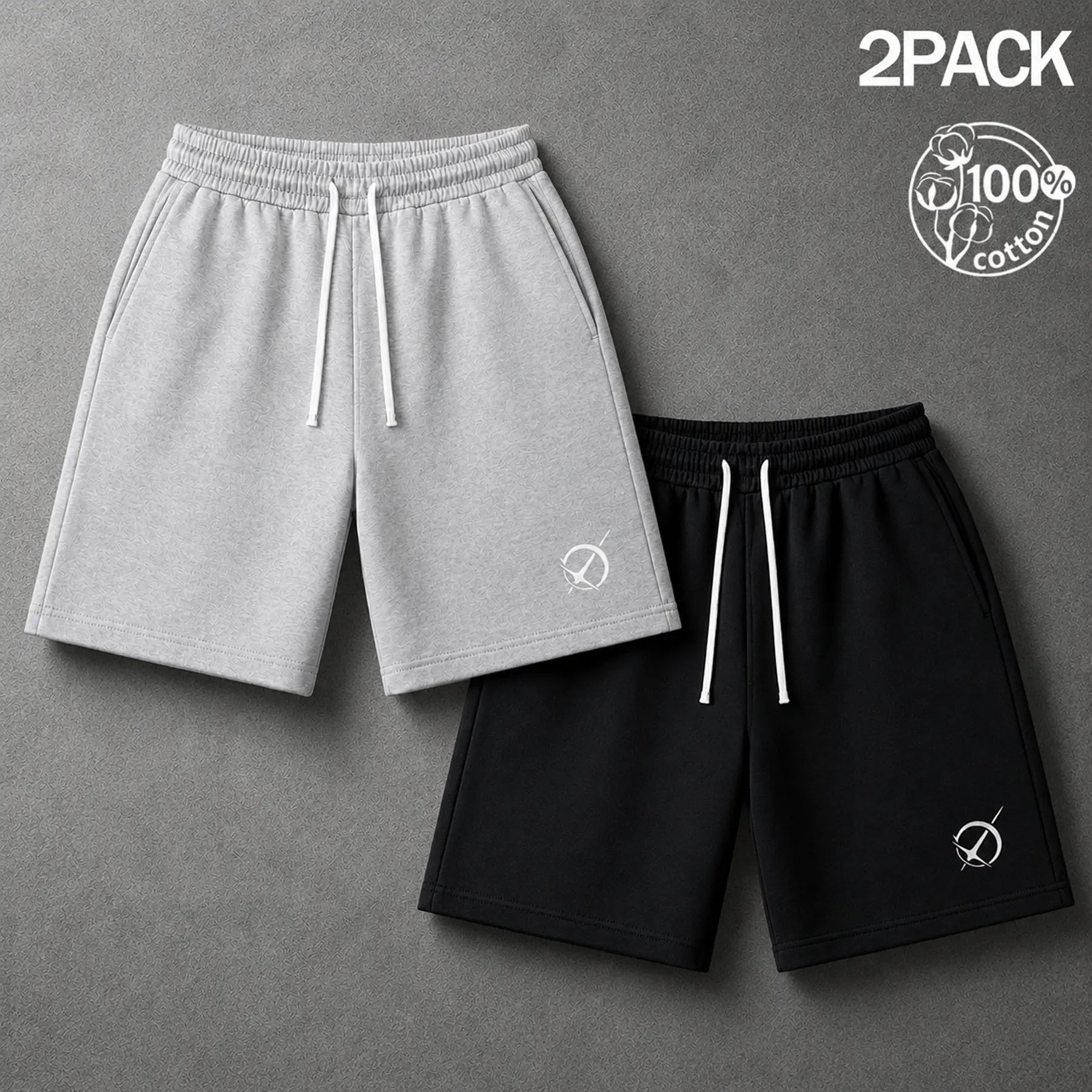 Men's 2-Pack Athletic Cotton Relaxed-Fit Above-Knee Sweat Shorts - Adjustable Drawstring Bottoms with Deep Side Pockets, Small Leg Logo Print for Gym, Running, Dry Clean Compatible, Athletic Shorts, Travel, Cotton Shorts
