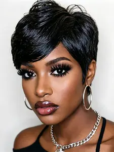 Straight Layered Natural Pixie Cut Human Hair Wigs for Women, Short Daily Party Cosplay Use, Machine Made Wig