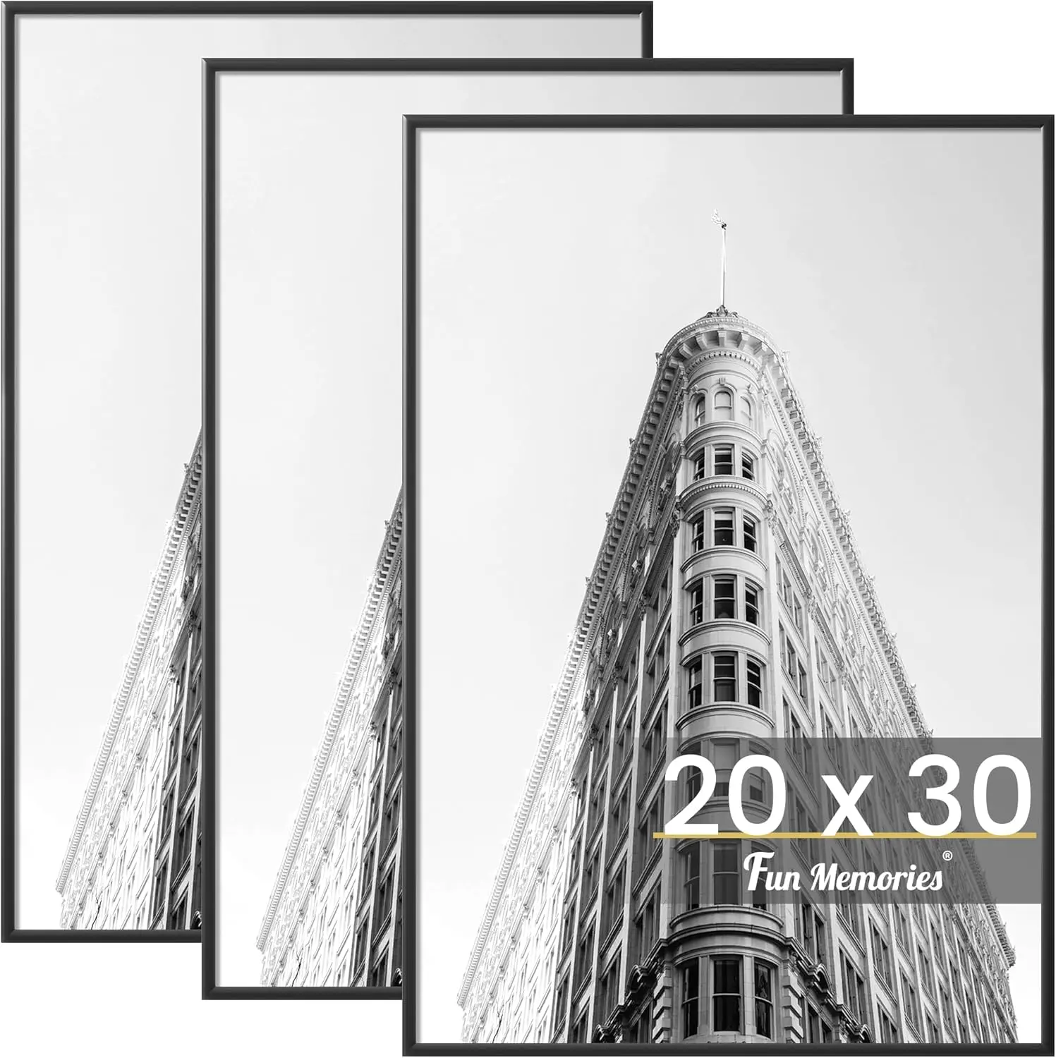 20x30 Poster Frame for Photo Posters & Art Prints, Horizontal or Vertical Wall Mounting Scratch-Proof Wall Gallery Photo Frame (Black, 3 Pack)