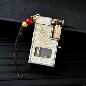 Elegant Vintage Liquid Lighter Full Metal Body Clear Oil Tank Durable Portable Igniter Perfect Gift For Father Him Men (Without Fuel)