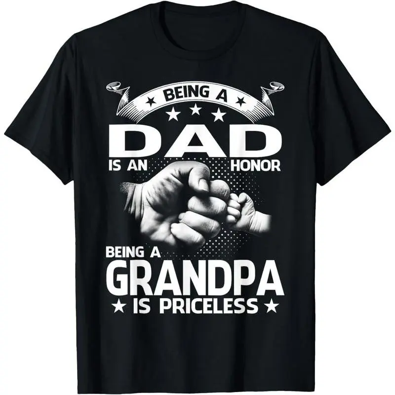Men's Graphic Tshirt, Vintage-Style 100% Cotton Short-Sleeve Round Neck with "Being A Dad Is A Privilege, Being A Grandpa Is Priceless" Print