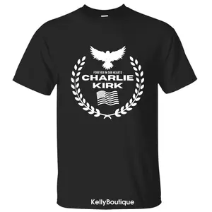 Charlie Kirk A True American Patriotic Eagle Wreath “Forever in Our Hearts” Memorial T-Shirt, Charlie Kirk Shot Dead at Utah College Event Tee, Graphic Design Unisex Cotton T-shirt for Men for Women Menswear Womenswear
