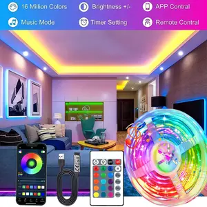 3535 RGB LED Strip - 24 Key Remote & App Control, 39.37-1181 Inch Cuttable Music Sync, Dimmable Color Change for Indoor Decor