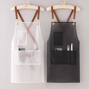 Premium Polyurethane Adjustable Apron with Pocket - Unisex, Transparent, Easy-Clean for Cooking, BBQ & Hairdressing