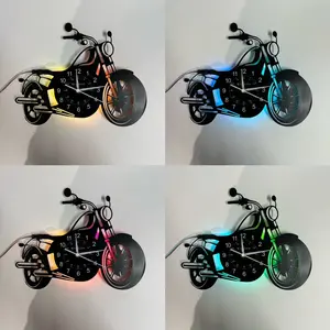 Vintage Vinyl Record Wall Clock, Motorcycle Design, Glowing Hanging Clock, Led Clock, Retro Home Decor, Spring Festival Decoration, Gift for Motorbike Lovers