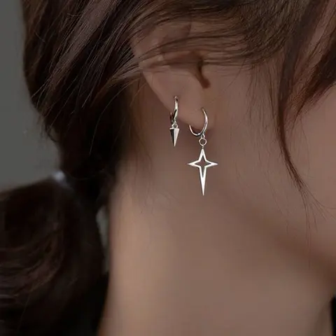 Unisex Street Trend Star & Rivet Design Dangle Earrings, 2pcs/set Trendy Asymmetrical Dangle Earrings, Chic All-match Jewelry As Gift for Friends Dangling Earrings, Asymmetrical Pierced