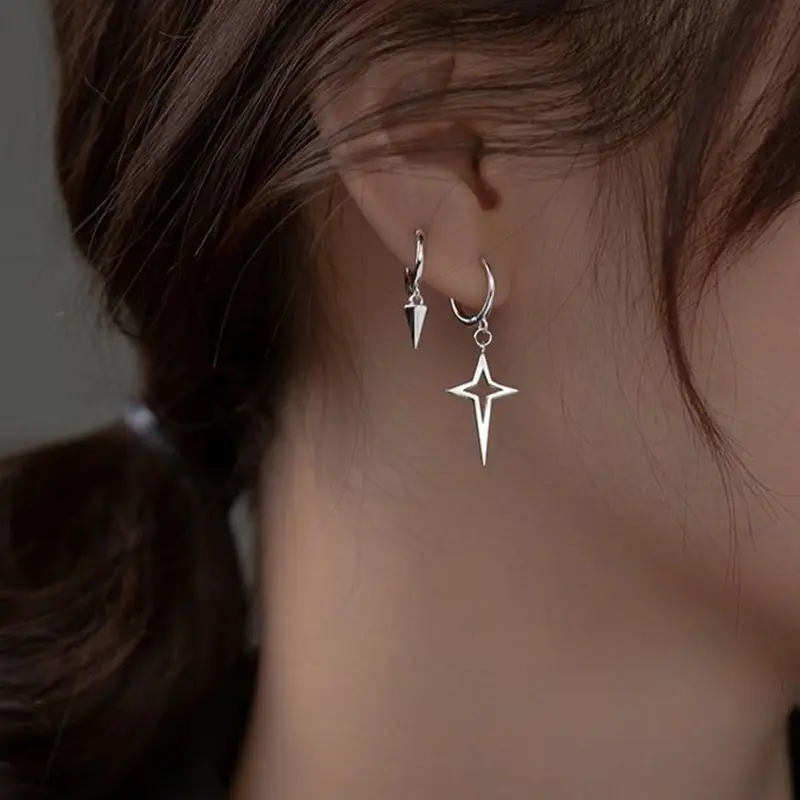 Unisex Street Trend Star & Rivet Design Dangle Earrings, 2pcs/set Trendy Asymmetrical Dangle Earrings, Chic All-match Jewelry As Gift for Friends Dangling Earrings, Asymmetrical Pierced