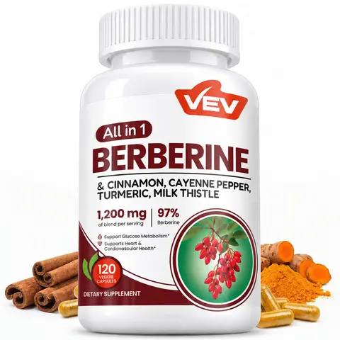 VEV Berberine Complex Supplement with Ceylon Cinnamon, Turmeric, Milk Thistle & Cayenne Pepper – Vegan, Non-GMO, 120 Capsules