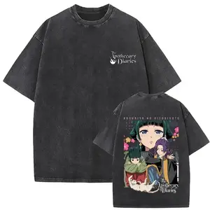 The Apothecary Diaries Maomao Printed Short-Sleeve T-Shirt - Acid Wash, Oversized Vintage Heavyweight Cotton Apparel, Soft Loose-Fit Casual Summer Top, Kusuriya No Hitorigoto Jinshi Japanese Manga Streetwear for Men