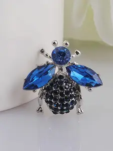Cute Bee Brooches with Blue Rhinestones, High-Quality Fashion Accessory for Weddings & Parties, Unique Insect Design Jewelry Gift