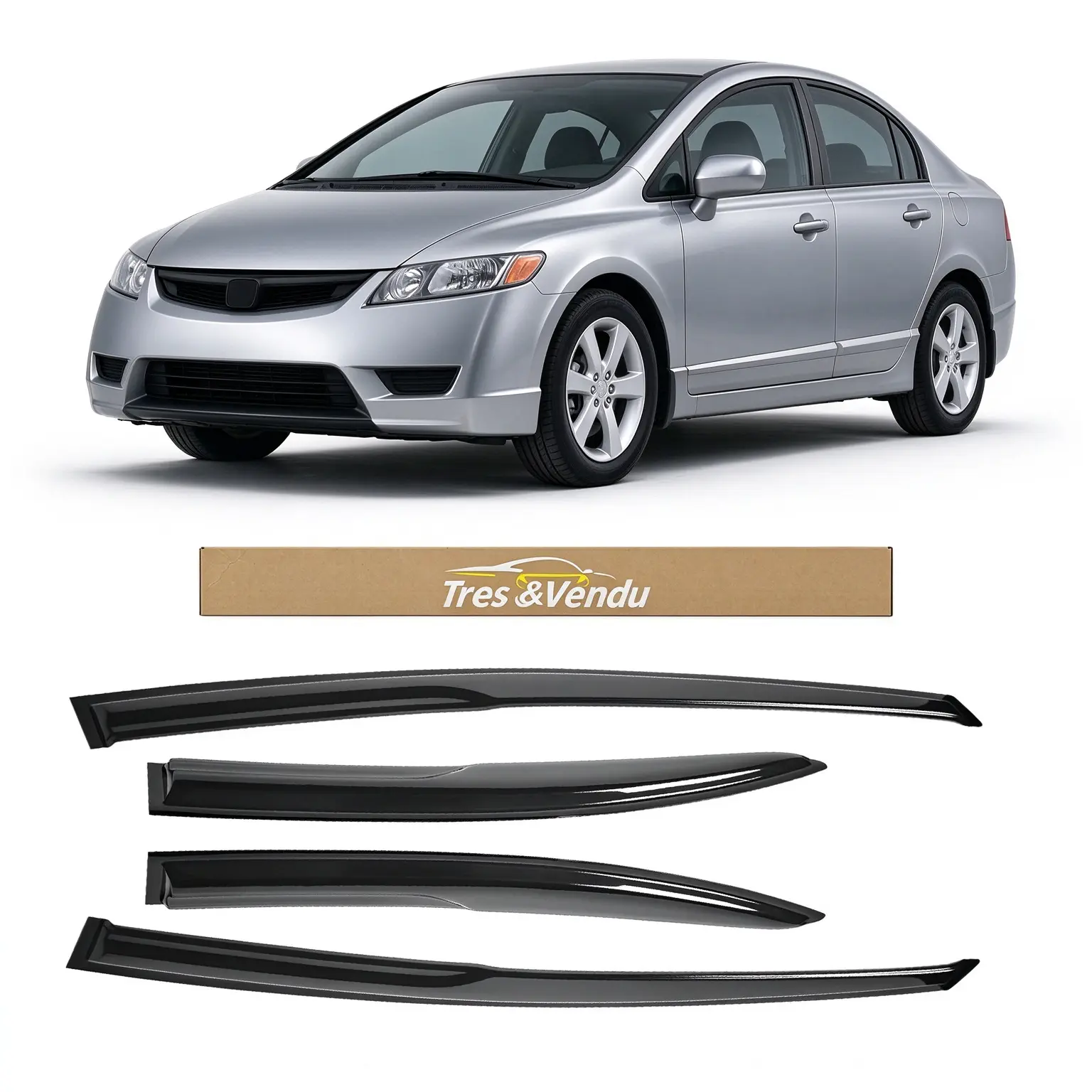 Tresvendu-For Honda Civic 4 Door Sedan 2006-2011，4X Out-Channel Window Visors,with Water Channels，Tape-on,Smoke# Rain guard# Rainproof#Sun Shade#UV Protection# Easy-Install # Vent Shades# Car Windshield# Car Weather Shields# Wind Deflector