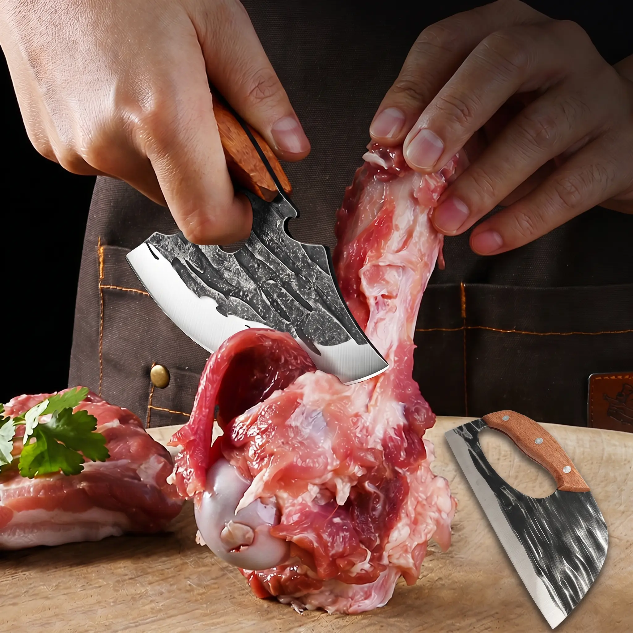 [Buy 1 Get 1 Free] FORGED CLEAVER, Forged Kitchen Knife Set - Forged Carbon Steel Cleaver Knife, Kitchen Knives and slicing knives, Professional Chef Knife, Knife Block Sets, Razor Sharp Meat & Vegetable Chopper.