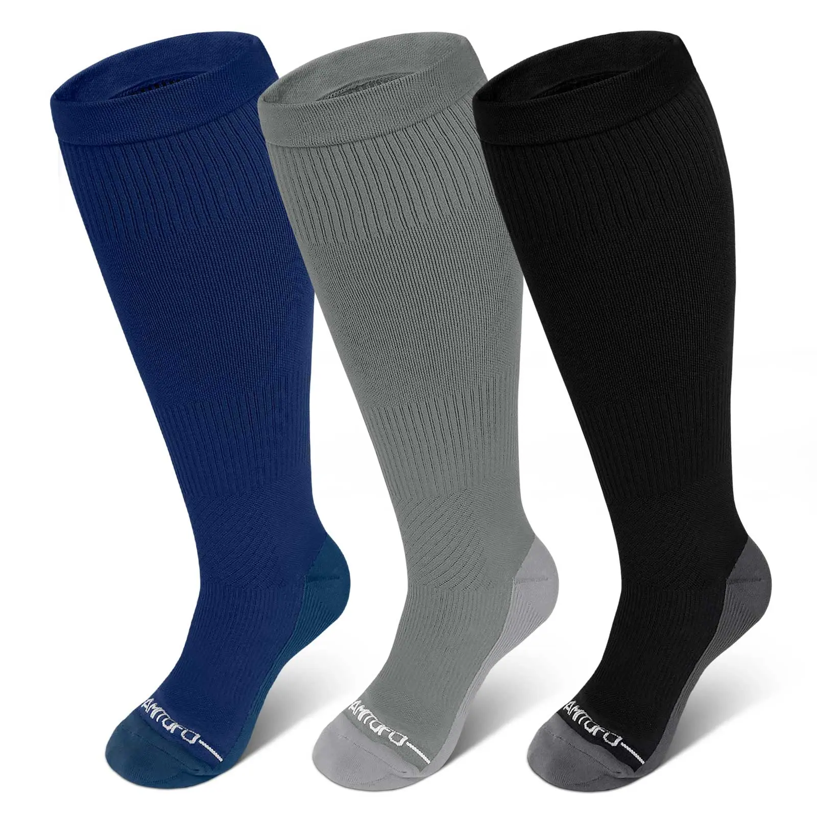 Women's Unisex Compression Socks - 3-Pair Plus Size up to 7XL Wide-Fit Diabetic Socks with Soft Elastic, Cushioned Soles for Flight Travel, Fitness, Pregnancy, Leg Care, Daily Wear, Activewear, Breastfeeding