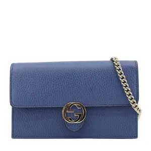 Pre-owned GUCCI Leather Shoulder Bags Dollar Interlocking G Calfskin Chain Wallet Crossbody Bag Blue 510314