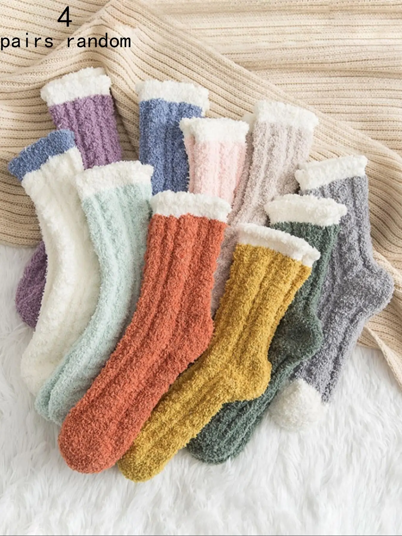 Women's Colorblock Fuzzy Crew Socks, Soft Comfy Warm Mid-calf Socks for Fall & Winter, Women's Socks for Daily Wear, Cold Weather Gear