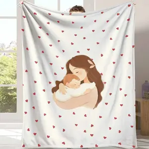 Mother and Baby Love Flannel Blanket Heart Pattern Print Soft Warm Cozy Lightweight Design Perfect for Sofa Bedroom Living Room Gift Home Decor Valentine's Day