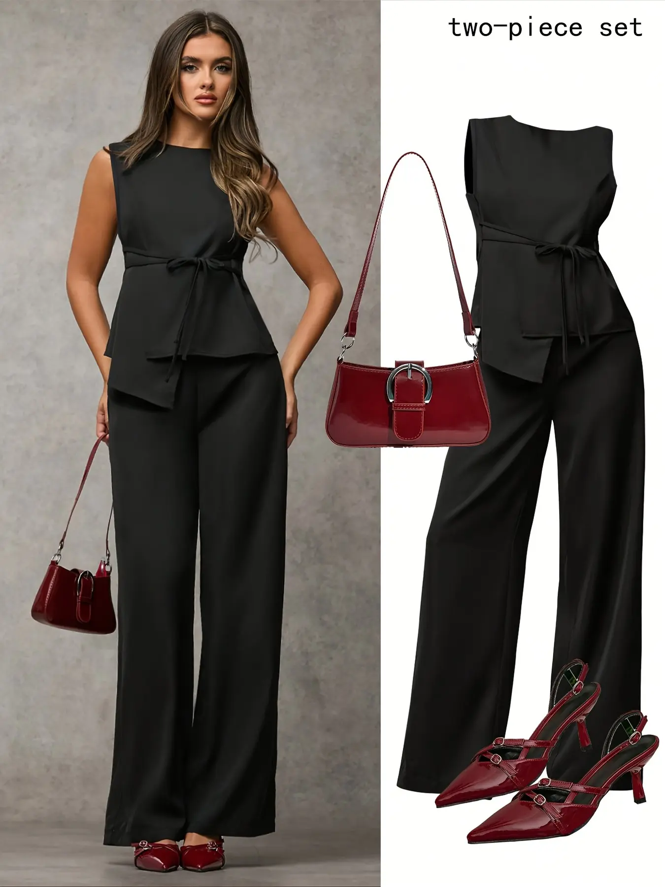 Women's Solid Color Sleeveless Blazer and Pants Set, Suits, Trouser, Womenswear, Summer Wear, Commuter Wear, Comfortable Front Button Design, Asymmetrical Details, Versatile Year-Round Clothing | Modern Casual Minimalist Wear