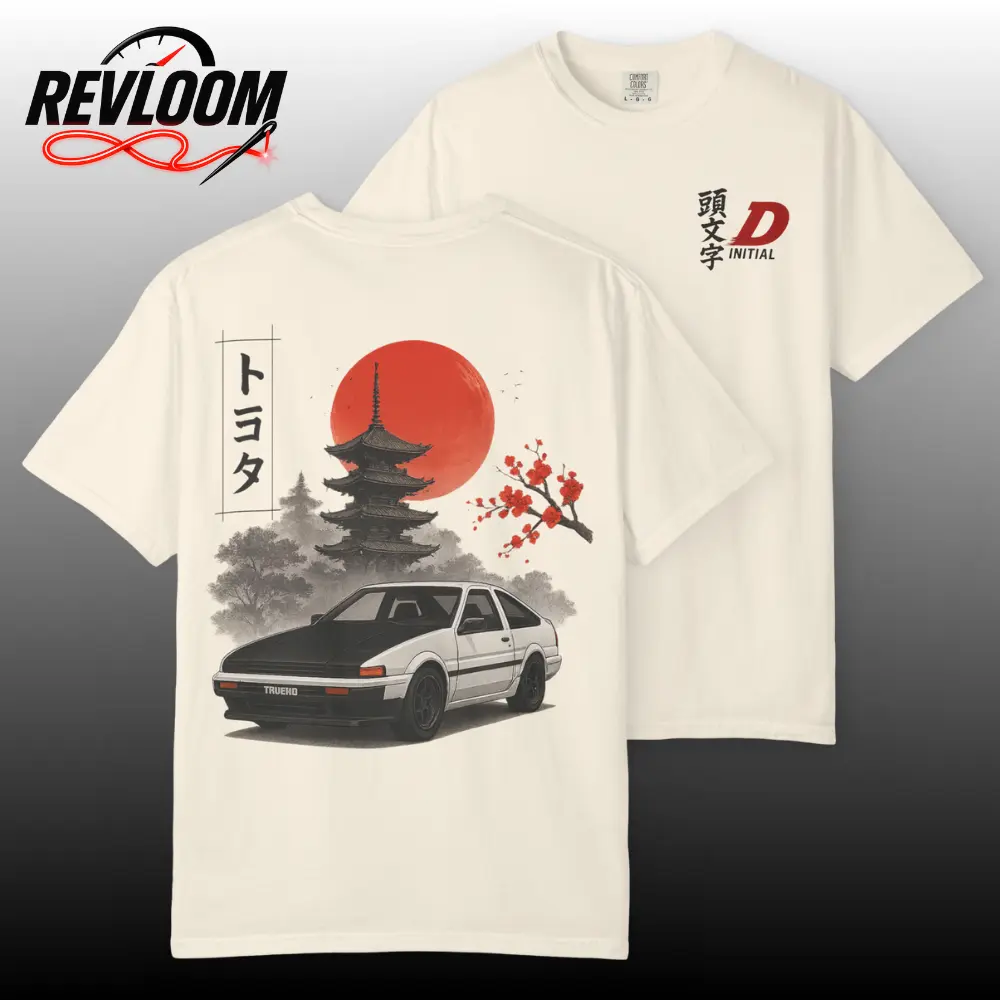Revloom Initial D AE86 Trueno Drift T-Shirt Japanese JDM Anime Car Culture Graphic Tee Retro 80s Streetwear Unisex Gift for Car & Manga Fans
