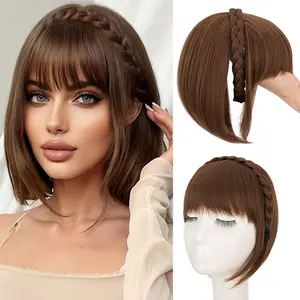 360° Hair Toppers with Bangs Braid Headband for Women Natural Straight Soft Breathable Clip On Topper Synthetic Hairpiece for Thinning Hair Wiglets