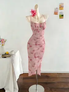 Women's Floral Sleeveless Slim Fit Dress, Elegant Summer Party Wear, Perfect for Weddings & Special Occasions