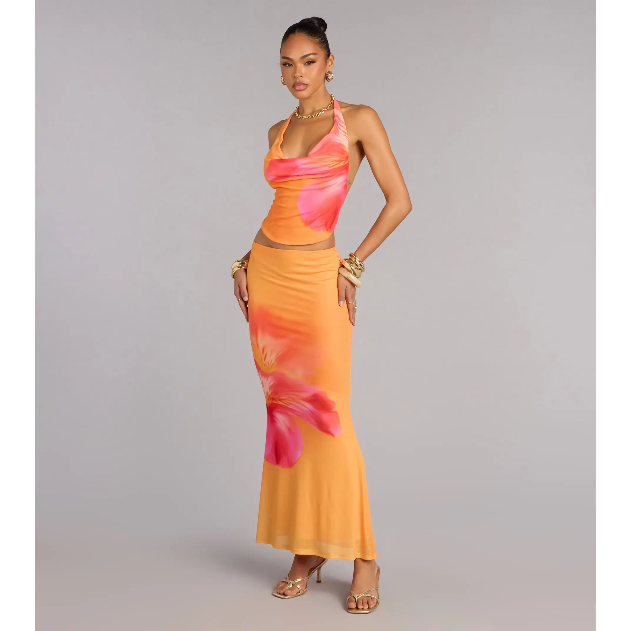 Sunset Mood Tropical Floral Maxi Skirt