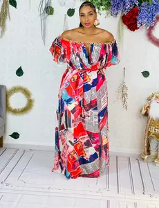 Marina colorful Newspaper Maxi Dress