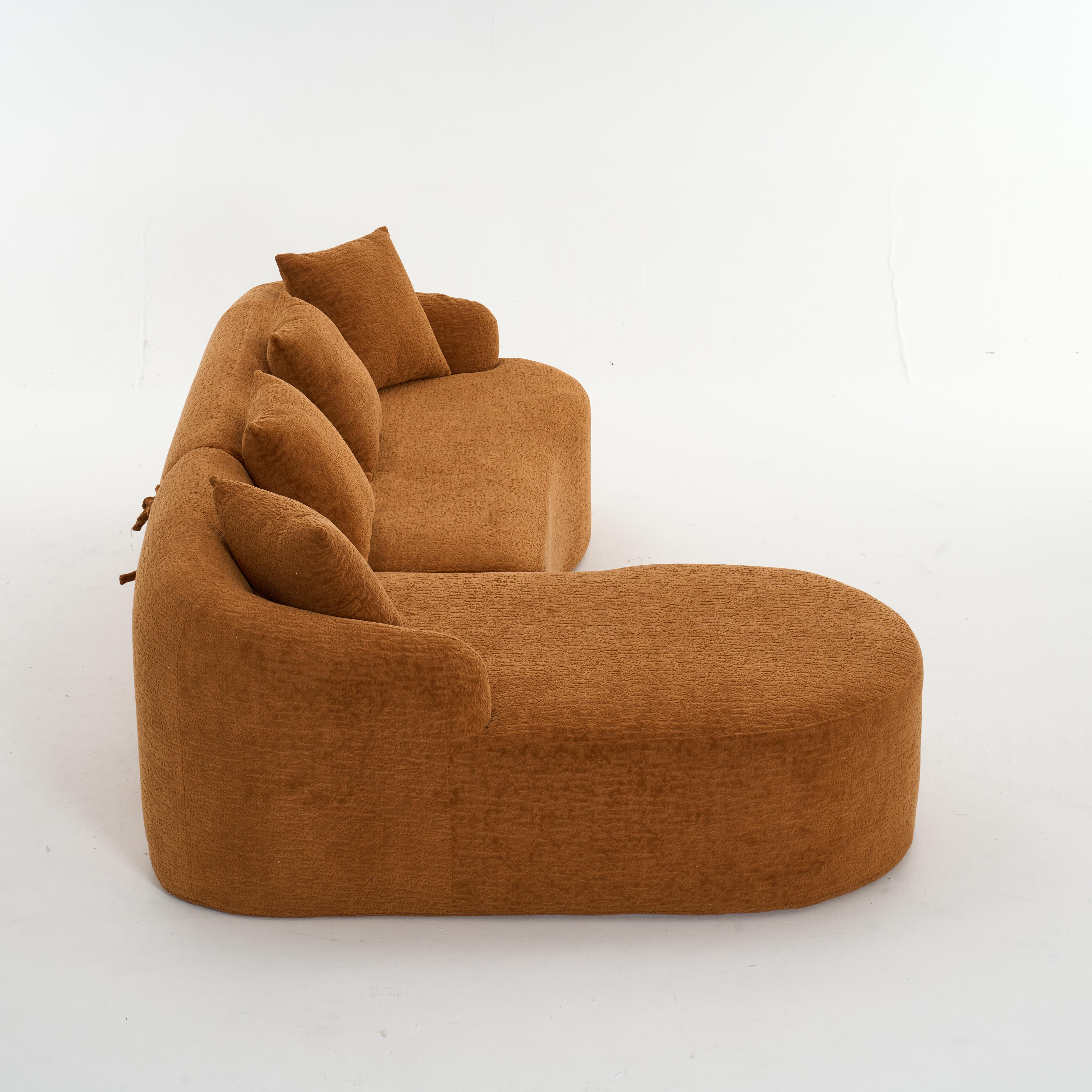 L-Shaped Compression Sponge Sofa with Curved Chaise, No Assembly Modular Chenille Couch, 30D High-Density Foam for Living Room, Bedroom, Apartment & Lounge