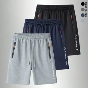 3 pieces: men’s sports casual shorts with letter print, drawstring and zipper design; soft and comfortable. Suitable for summer sports fitness, everyday leisure, and running workouts; summer menswear.